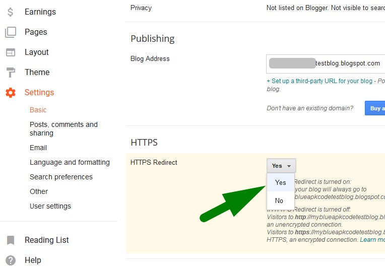 Enable HTTPS on BlogSpot Blog - Step 2