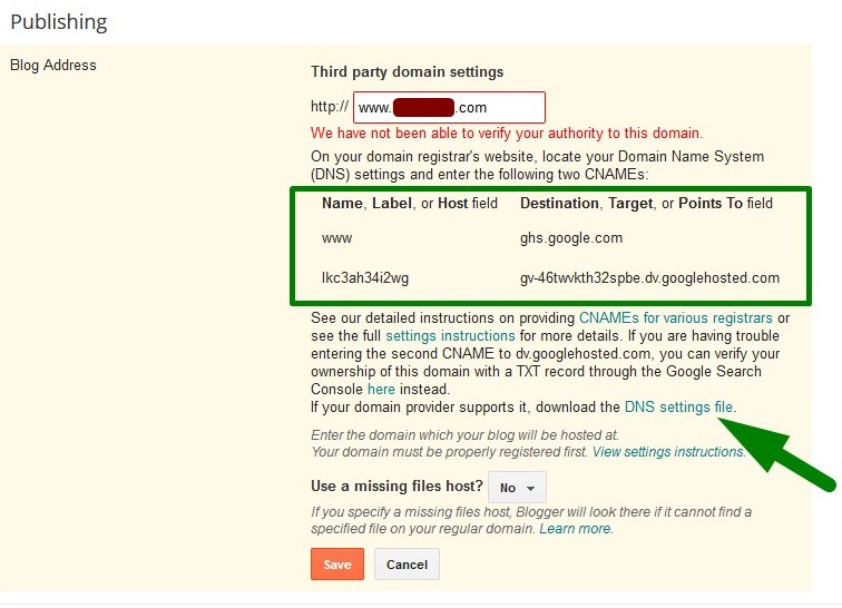 Step 2 to Setup Custom Domain on Blogger Blog
